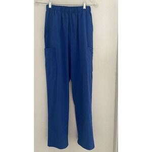women's scrubs nursing bottoms pants elastic waist pockets royal blue size S